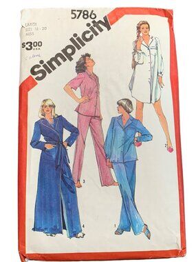Simplicity 5786 Vintage Sewing Pattern Misses Pajamas Nightgown Size 18-20